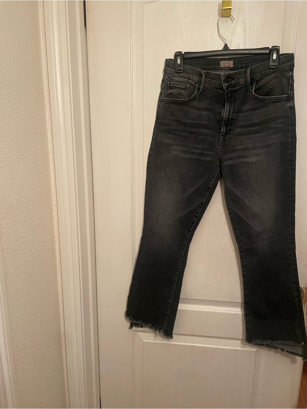 MOTHER Black Washed Flare Crop Jeans